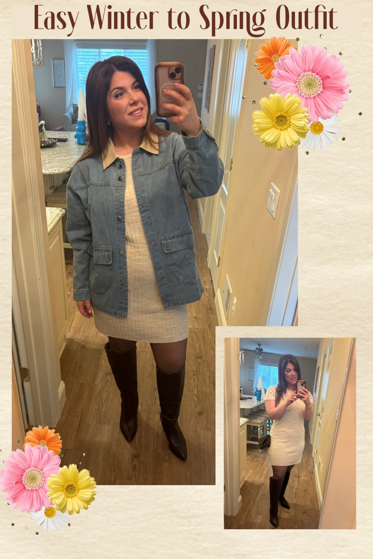 Simple outfit formula 🤍
A textured mini dress + tall boots + an easy denim jacket.
Perfect for those in-between weather days.

#momstyle #momfashion #everydayoutfit #ltkstyle #ltkfashion #wintertospring #denimjacketstyle #casualchic #affordablefashion #momoutfits

#LTKmomlife #LTKgrwm #LTKMidsize
