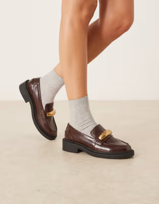 ASOS DESIGN Wide Fit Mistral trim detail loafers brown | ASOS (Global)