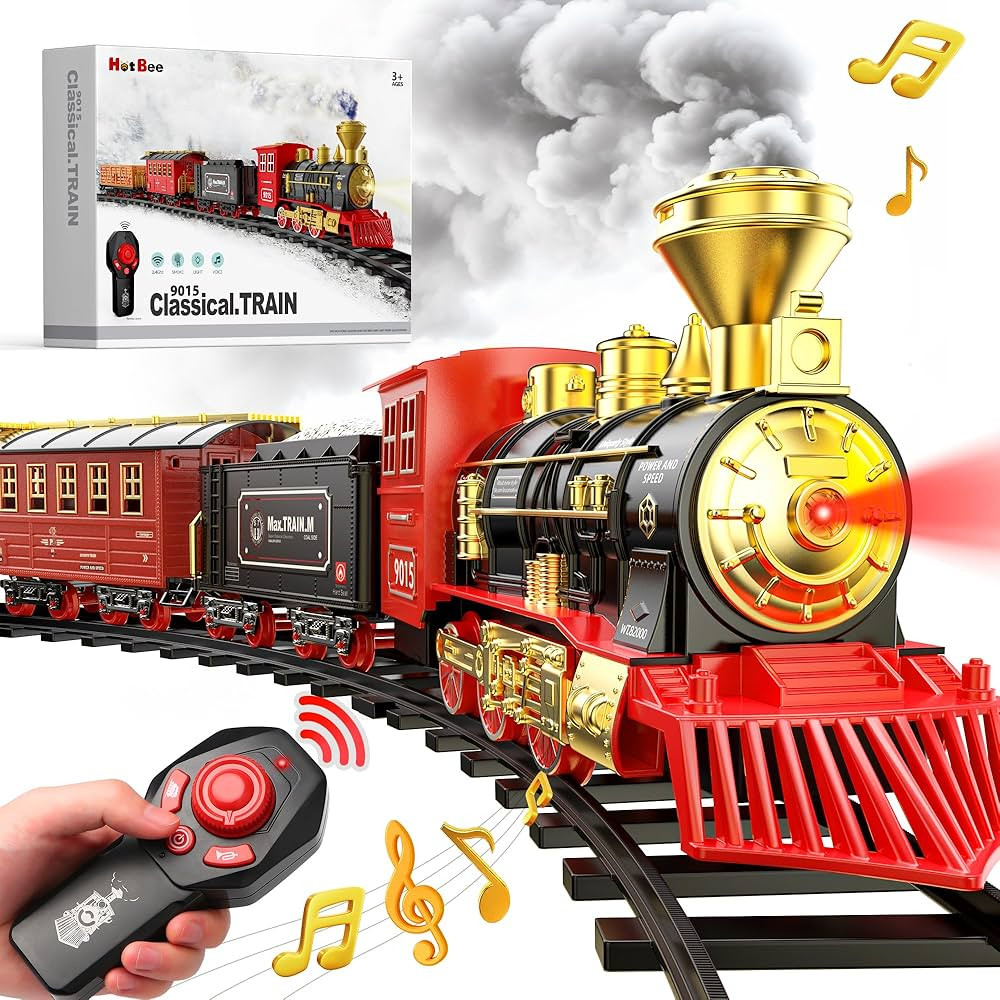 Hot Bee Train Set - Christmas Train with Remote Control Train Toys for Boys with Smokes, Lights a... | Amazon (US)