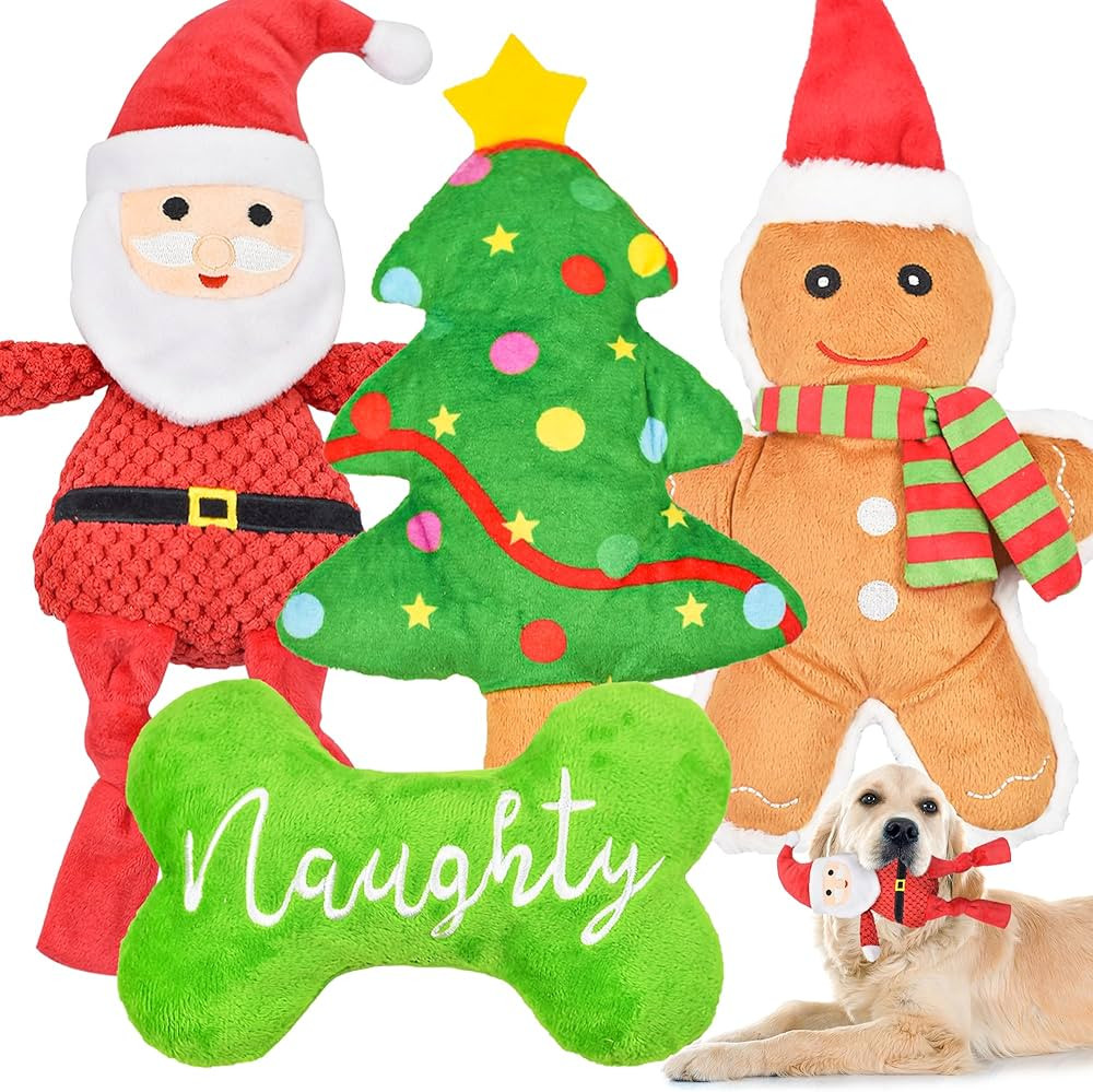 4 Pack Christmas Dog Toys, Tough Dog Squeaky Toys Plush Chew Assortment Xmas Toys for Puppy Small... | Amazon (CA)