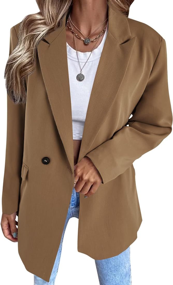 Womens Oversized Blazers Casual Open Front Long Sleeve Lapel Solid Color Button Work Office Busin... | Amazon (US)