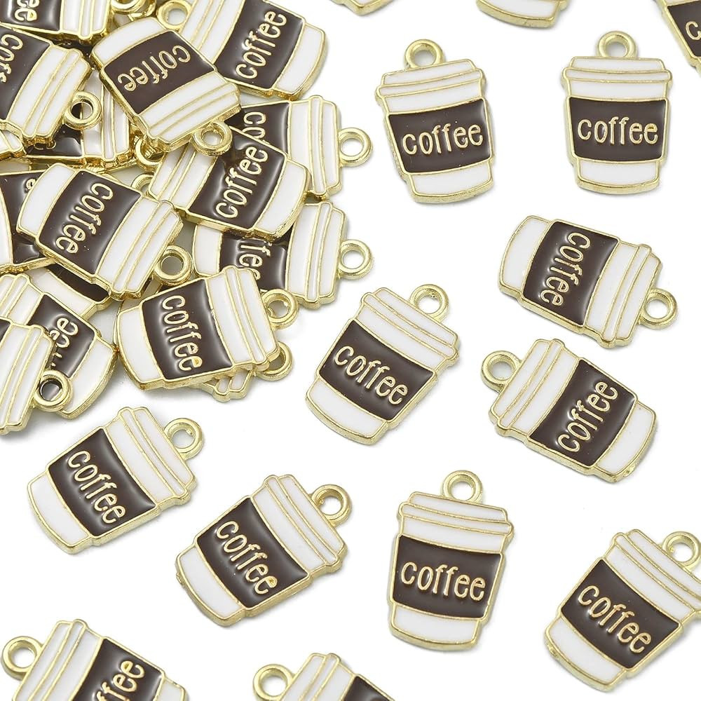 LiQunSweet 100 Pcs Enamel Golden Mini Drink Charms Coffee Cup Charm for Jewelry Making DIY Craft | Amazon (US)