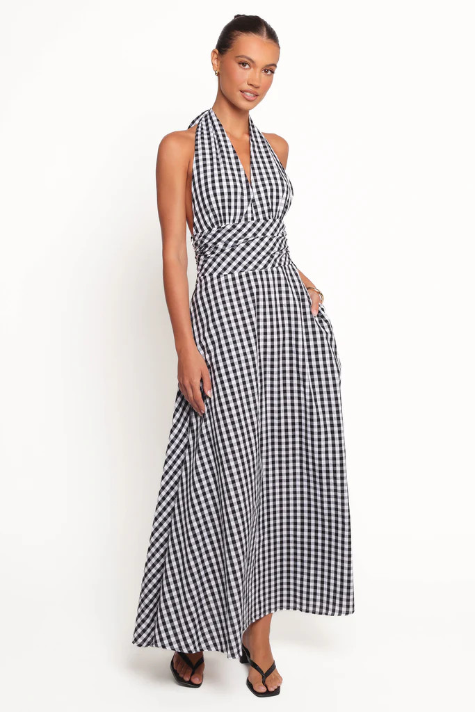 Solene Maxi Halterneck Dress - Black/White | Petal & Pup (AU)