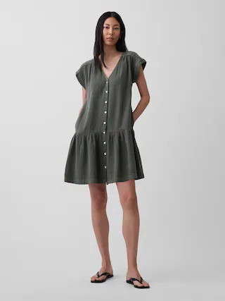 Cotton Gauze V-Neck Tunic Dress | Gap (US)