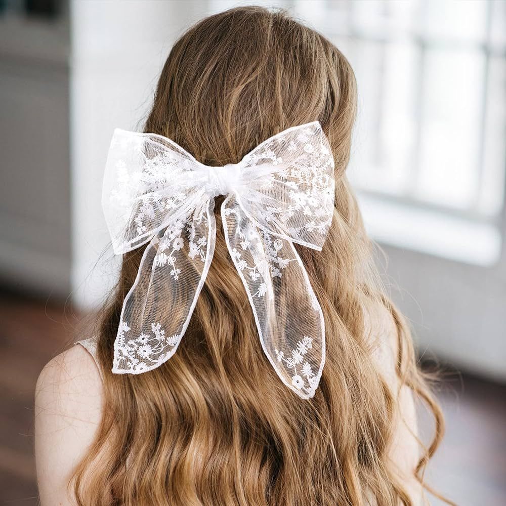 BEZTN Lace Large Hair Bows for Girls, Cute Hair Barrettes Hair Accessories for Weddings Party Bea... | Amazon (US)