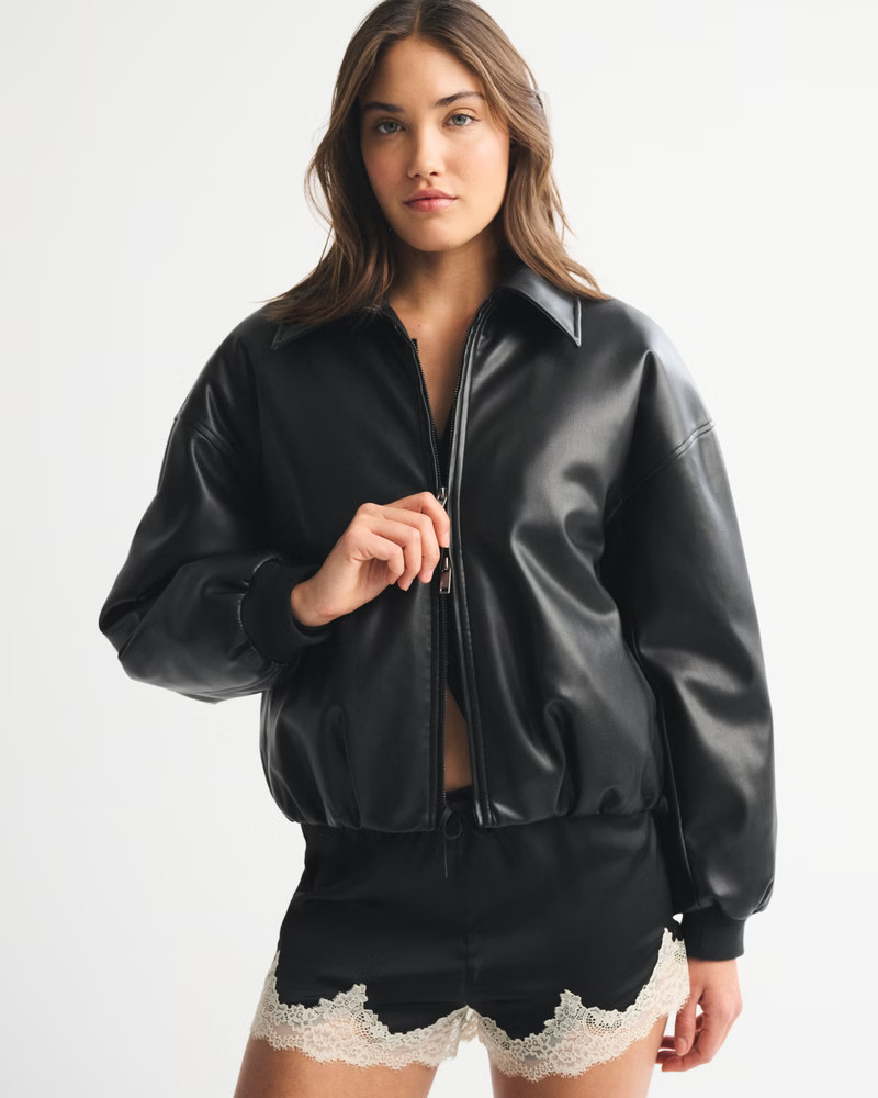 Vegan Leather Bubble Hem Coat | Abercrombie & Fitch (US)