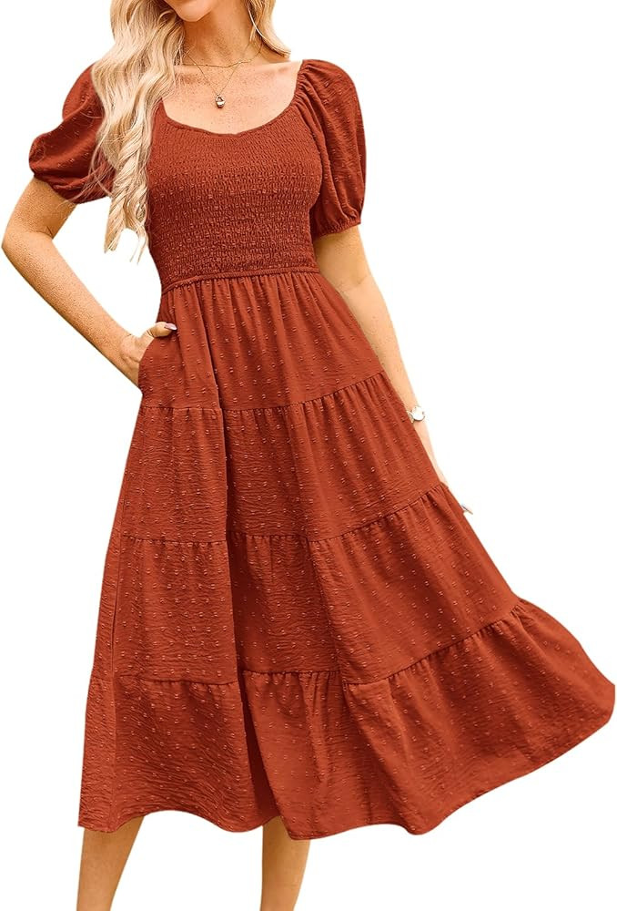 PRETTYGARDEN Women's Spring Dresses 2024 Puff Sleeve V Neck Swiss Dot High Waist Chiffon Dress Ti... | Amazon (US)