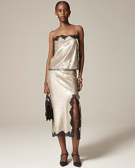 Lace-trim camisole top in sequins | J. Crew US