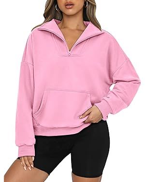 PRETTYGARDEN Womens Quarter Zip Long Sleeve Cropped Sweatshirt 2024 Fall Winter Casual V Neck Pul... | Amazon (US)