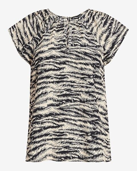 Zebra Print Cutout Crew Neck Top | Express