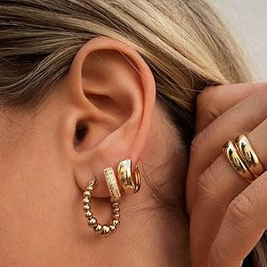 42 Pairs Gold Hoop Earrings Set for Women, Fashion Chunky Pearl Earrings Multipack Twisted Statem... | Amazon (US)