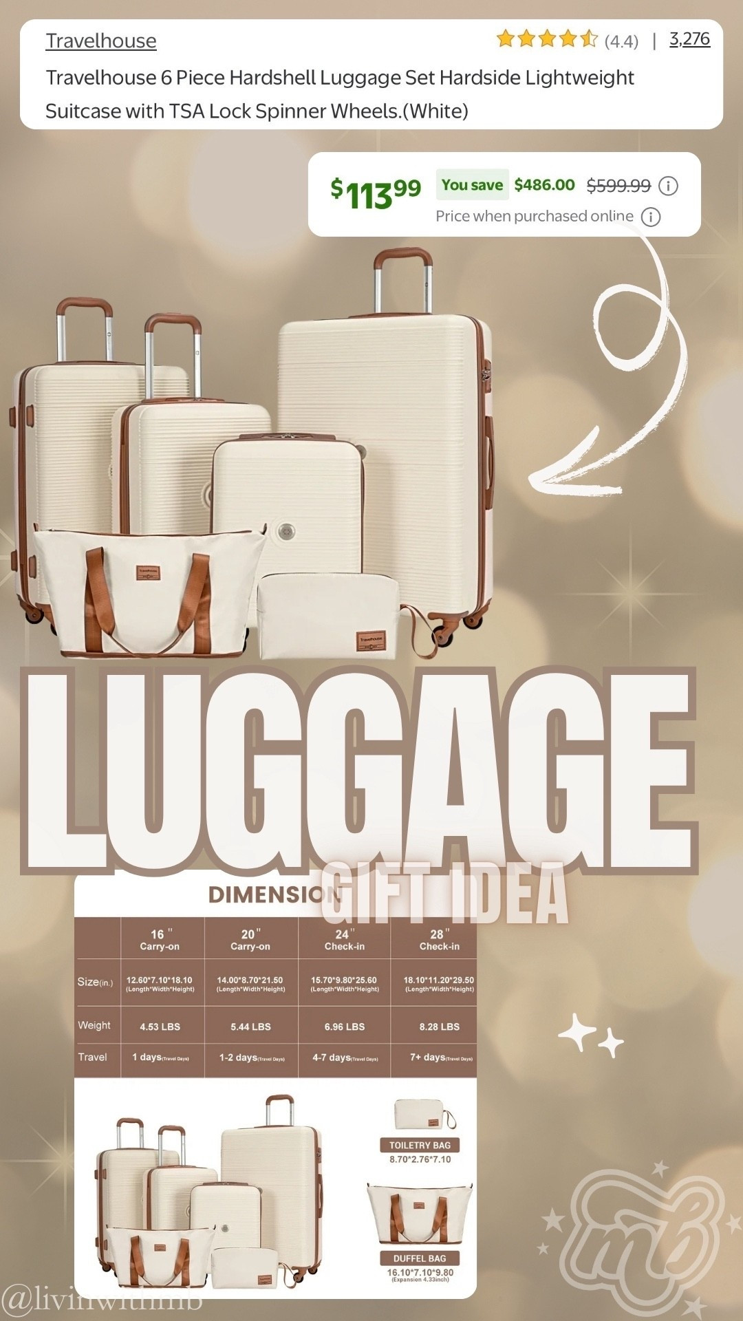 GREAT price on this 6-piece luggage set from Walmart! 🙌🏼🎁

#LTKGiftGuide #LTKHoliday #LTKSaleAlert