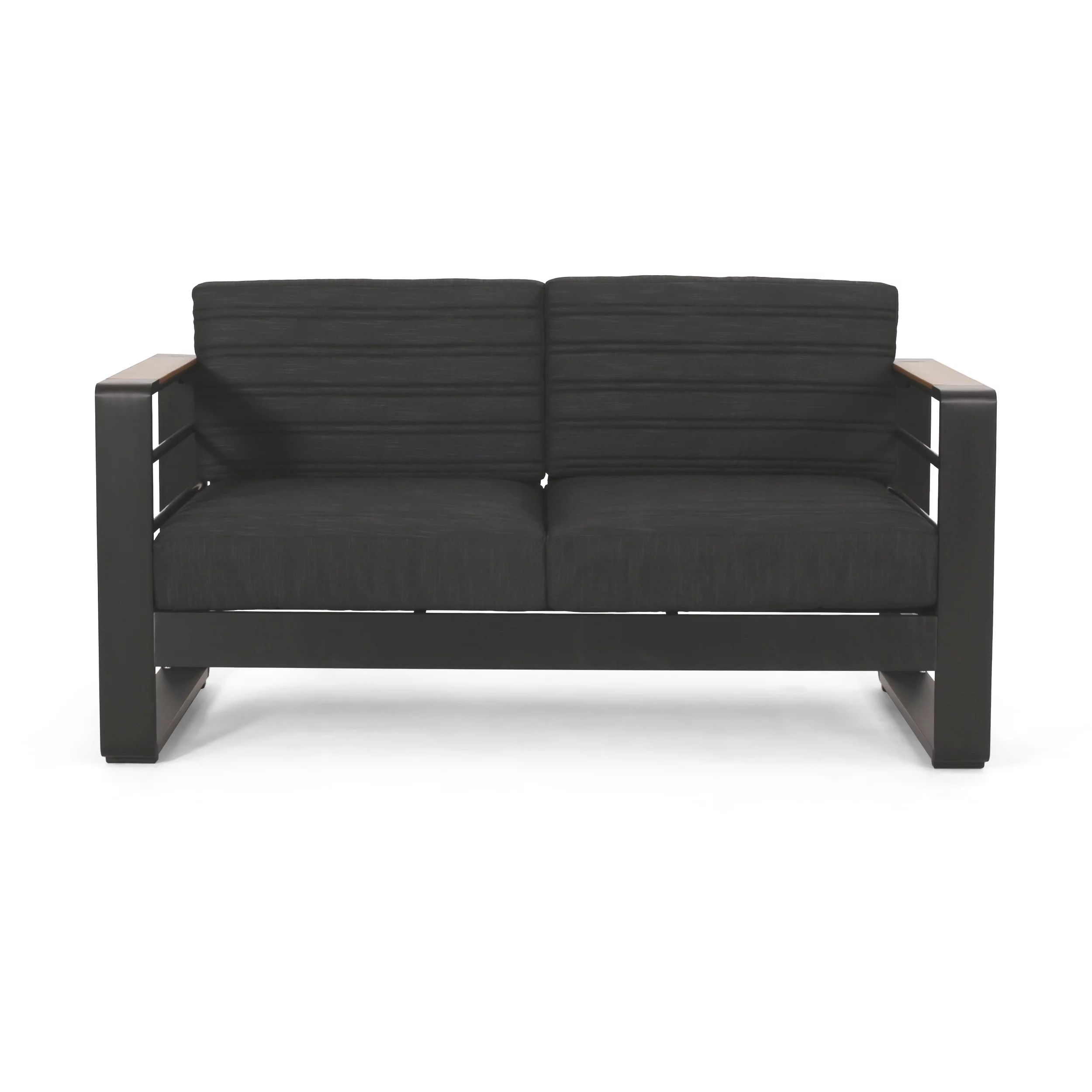 Noble House Negley Cushion Aluminum Outdoor Loveseat - Dark Gray/Black | Walmart (US)