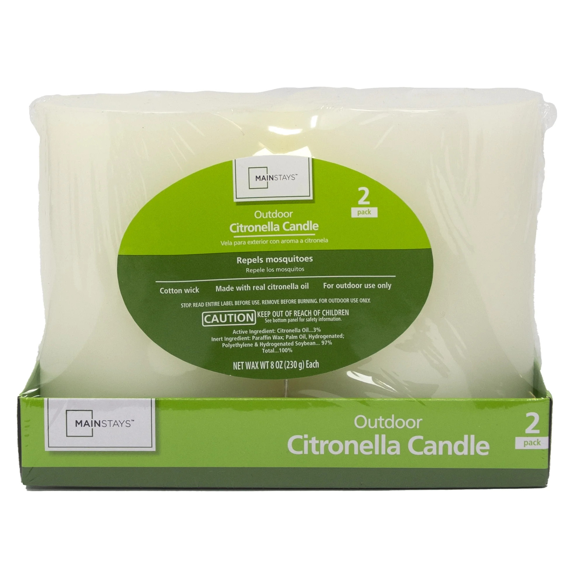 Mainstays 8-Ounce Outside Pillar Citronella Candles, Off-White (2-Pack) | Walmart (US)