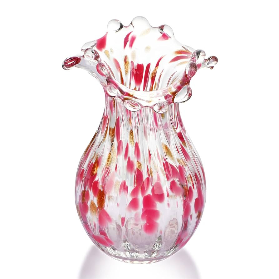 QFkris Handblown Glass Vase, Modern Art Flower Vase with Pink Petal Decorative for Home Decor, 8.... | Amazon (US)