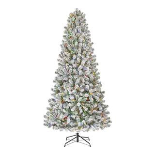 Home Accents Holiday 7.5 ft. Pre-Lit Led Festive Pine Flocked Artificial Christmas Tree 24HD24001... | The Home Depot