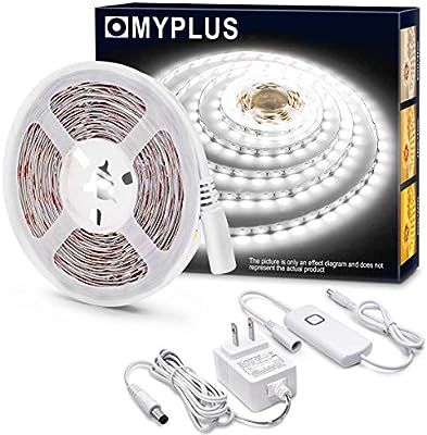 MYPLUS White LED Strips Light, Dimmable 16.4ft Tape Lights Daylight White, 700 Lumen,300 LEDs,Fle... | Amazon (US)