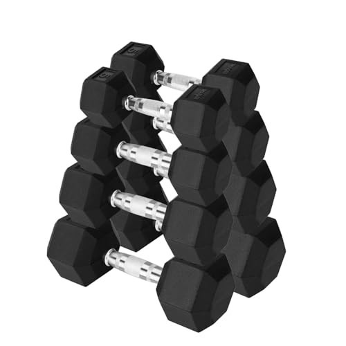 Yes4All Set 100 LBS Chrome Grip Encased Hex Dumbbells – Hand Weights With Anti-Slip | Amazon (US)