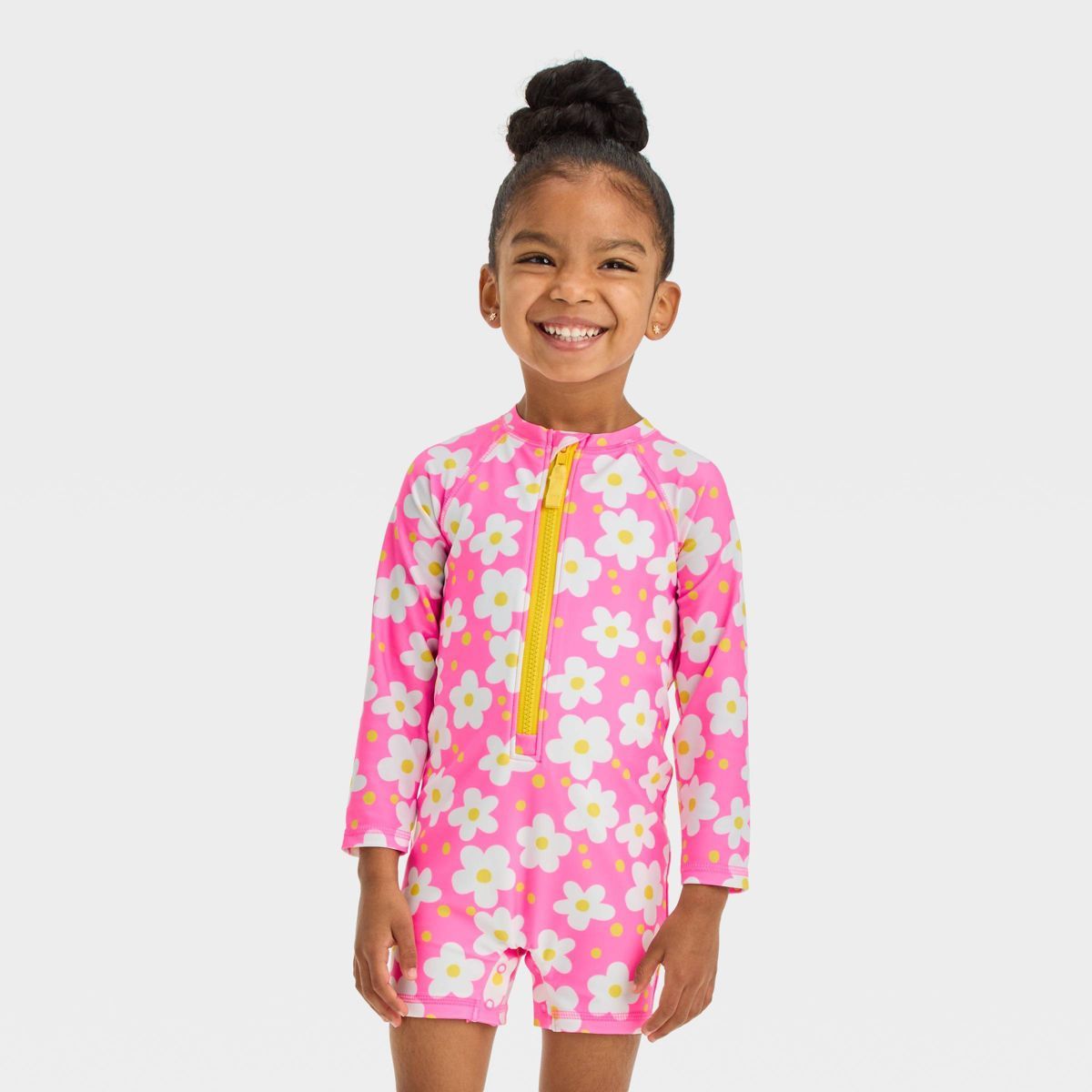 Toddler Girls' Long Sleeve Daisy Printed Rash Guard Swimsuit - Cat & Jack™ Pink | Target