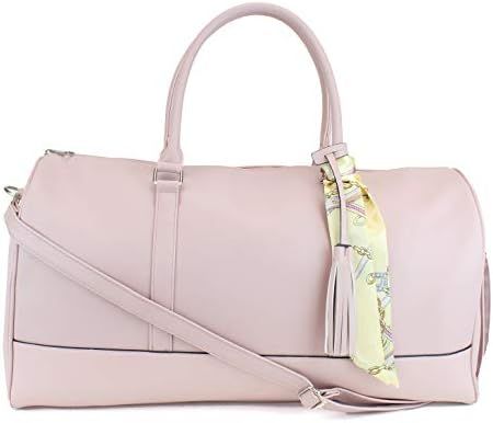 Women's Large PU Leather Weekender Duffel Bag with Satin Interior - Big 22" Carry-On Size - Pink | Amazon (US)