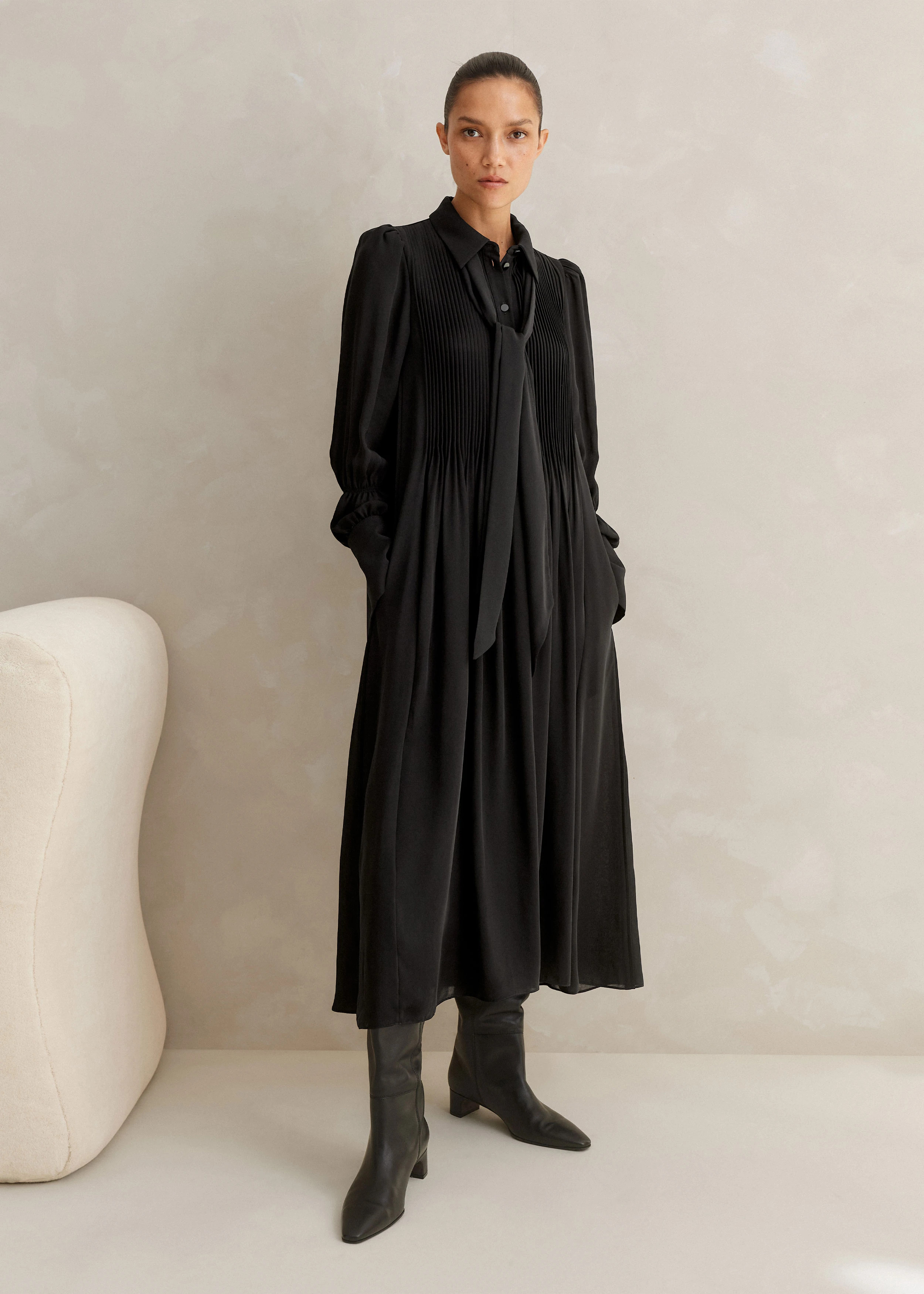 Pleated Midi Shirt Dress + Belt | ME+EM US