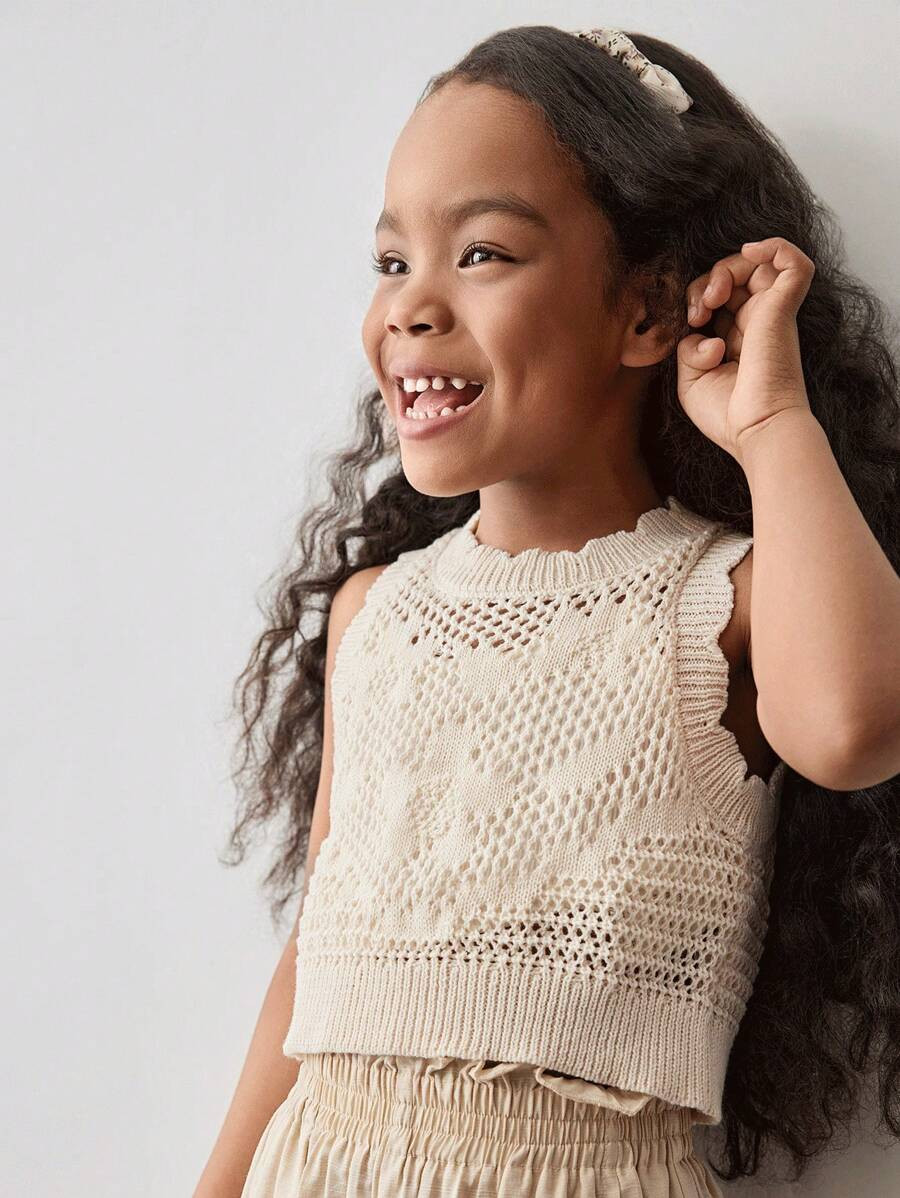 Maija Young Girl Loose Casual Short Flower Graphic Knitted Vest | SHEIN