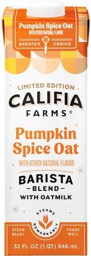 Amazon.com: Califia Farms - Pumpkin Spice Oat Milk Barista Blend, 32 Fl Oz (Pack of 6) | Shelf St... | Amazon (US)