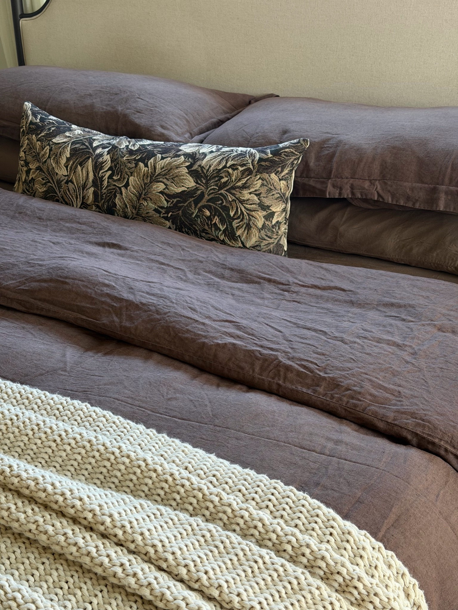 Cozy fall bedding; brown bedding, brown sheets; linen duvet cover; brown duvet; knit blanket; tapestry pillow

#LTKHome #LTKSeasonal #LTKmorningroutine