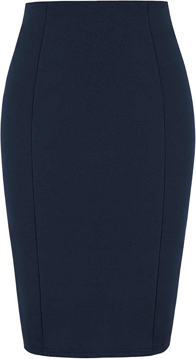 Kate Kasin Womens Knee Length Elastic Waist Stretchy Bodycon Plaid Business Pencil Skirt | Amazon (US)