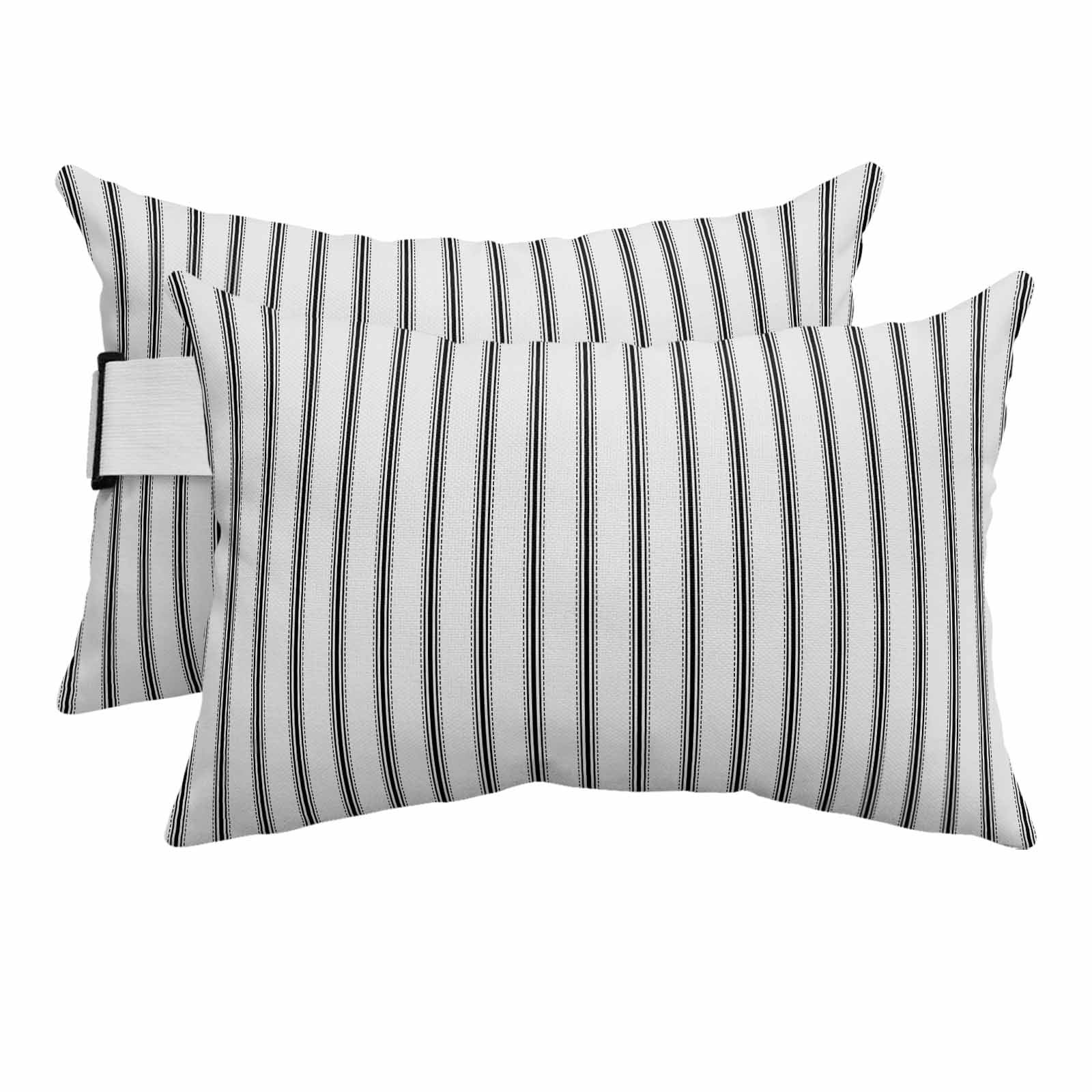 Outdoor Lumbar Pillows with Strap & Insert Black Stripe Recliner Head Pillow Pack of 2 Vertical Striped Waterproof Headrest Patio Lounge Chair Pillows for Beach Office Chaise Chair 11x16 Inch - Walmart.com | Walmart (US)
