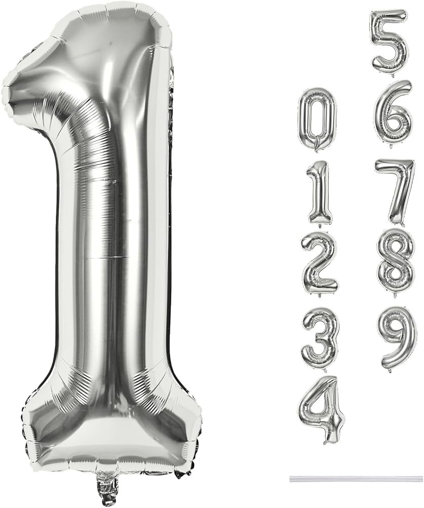 Silver 1 Balloon Number, 40 Inch Giant Helium Foil Number 0-9 for Boys Girls, Self Inflating 1st ... | Amazon (US)