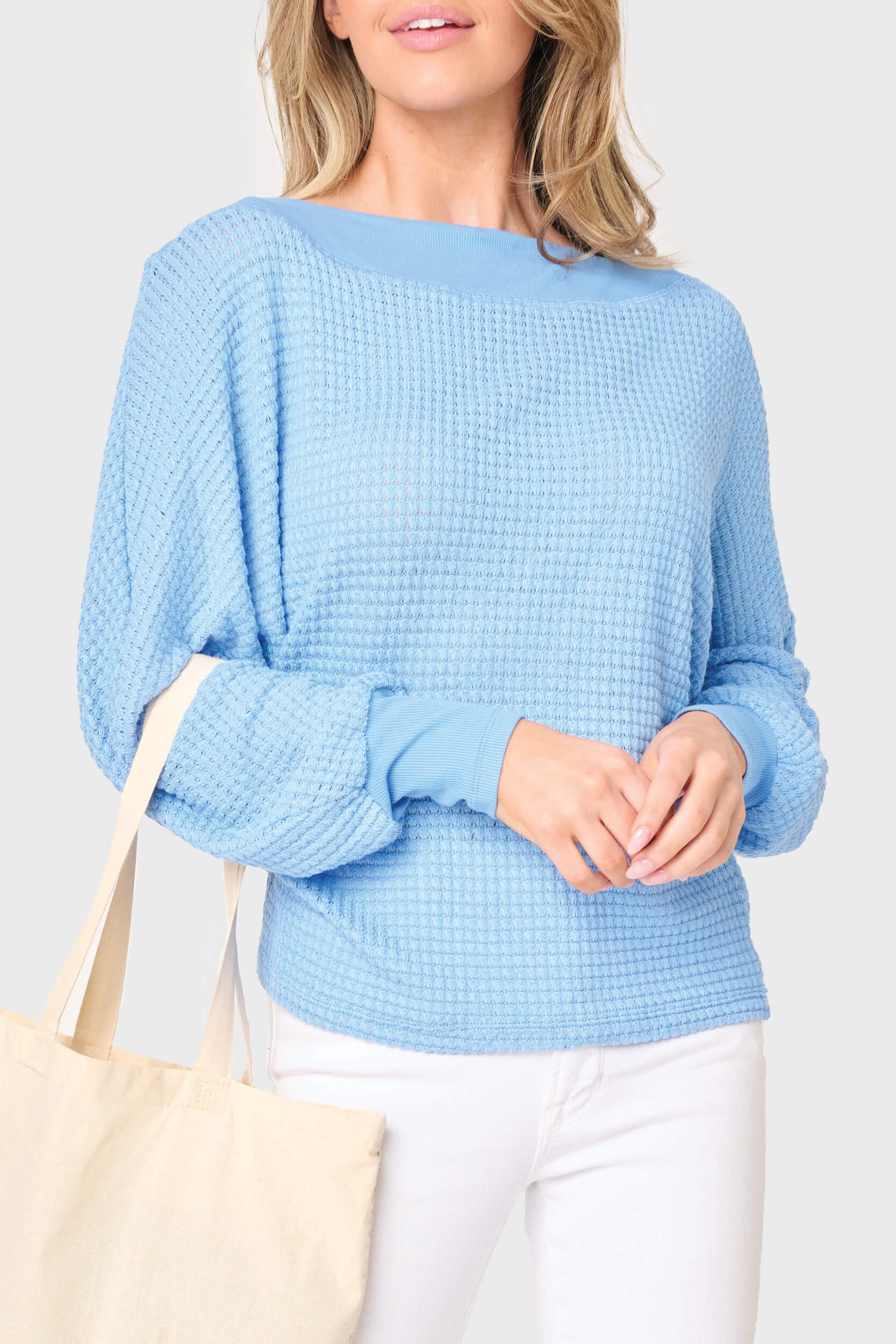 Wheels Up Open Weave Sweater | Lightweight Dolman Knit Pullover | Gibsonlook