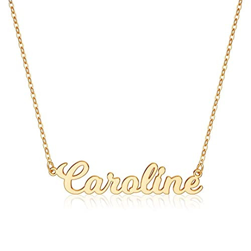 Ursteel Caroline Necklace, Custom 14K Gold Plated Name Plate Necklace Personalized for Women | Amazon (US)