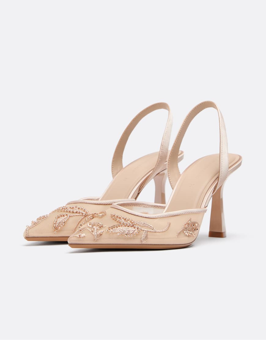 Stradivarius Embellished heeled shoes in beige in beige-Neutral | ASOS (Global)