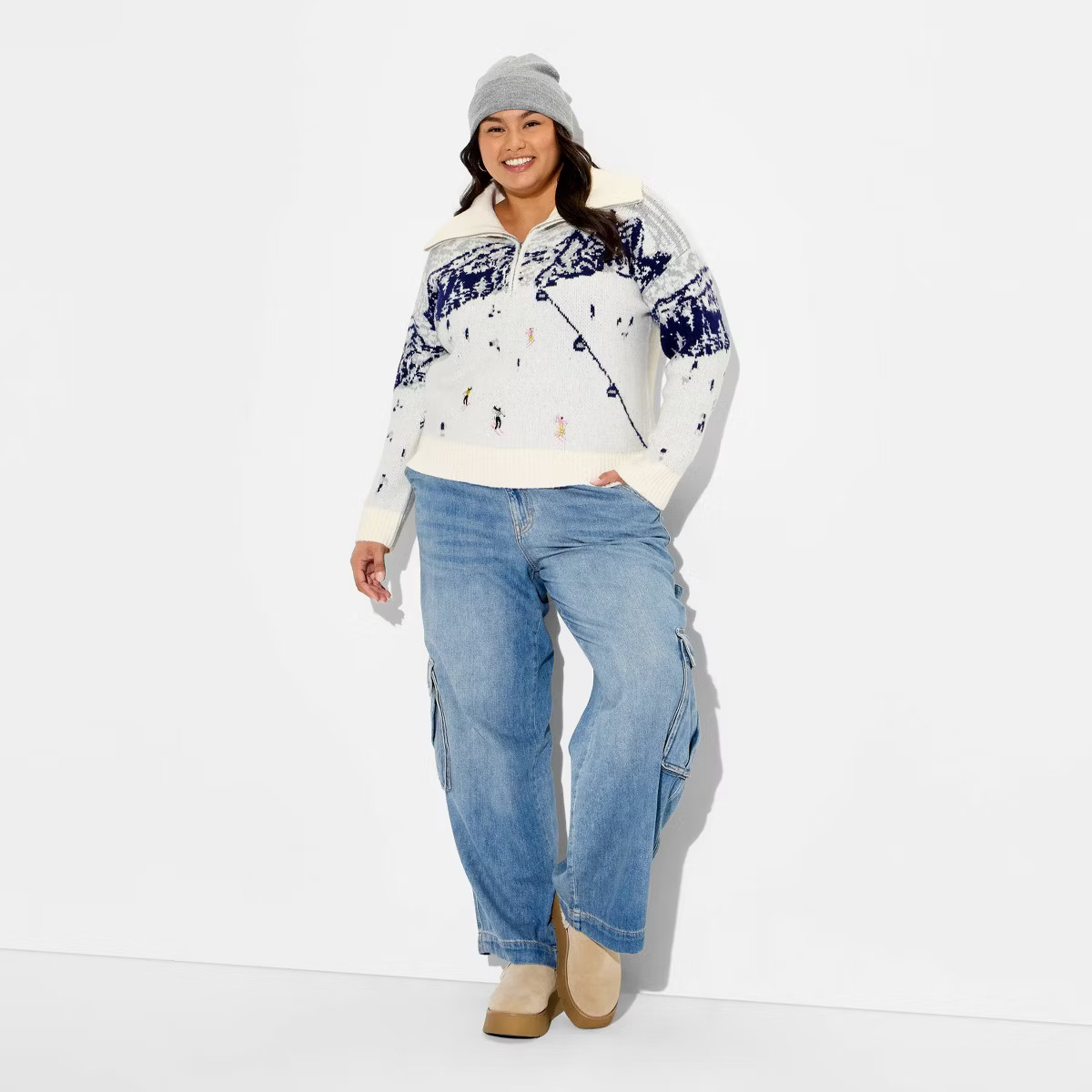 Women's Polo Collar Quarter Zip Novelty Pullover Sweater - Wild Fable™ | Target