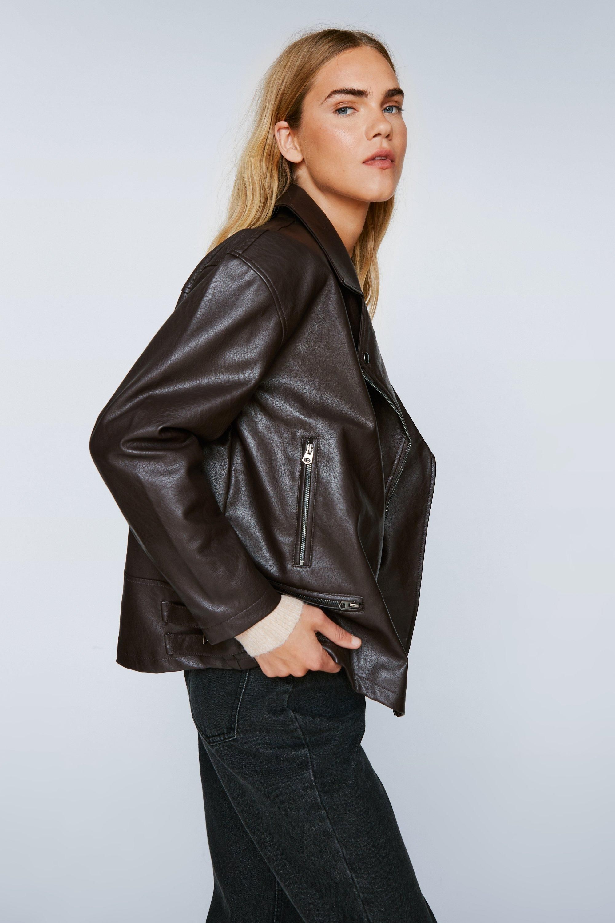 Faux Leather Oversized Biker Jacket | Nasty Gal (US)