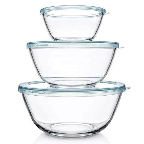 Luvan Glass Mixing Bowls with Lids Set(4.5QT, 2.7QT, 1.1QT)-Large Glass Mixing Bowls, Clear Salad Bowl for Baking, Cooking, Serving, Food Prep, 3PC Nesting Bowls for Kitchen Storage & Dishwasher Safe | Amazon (US)