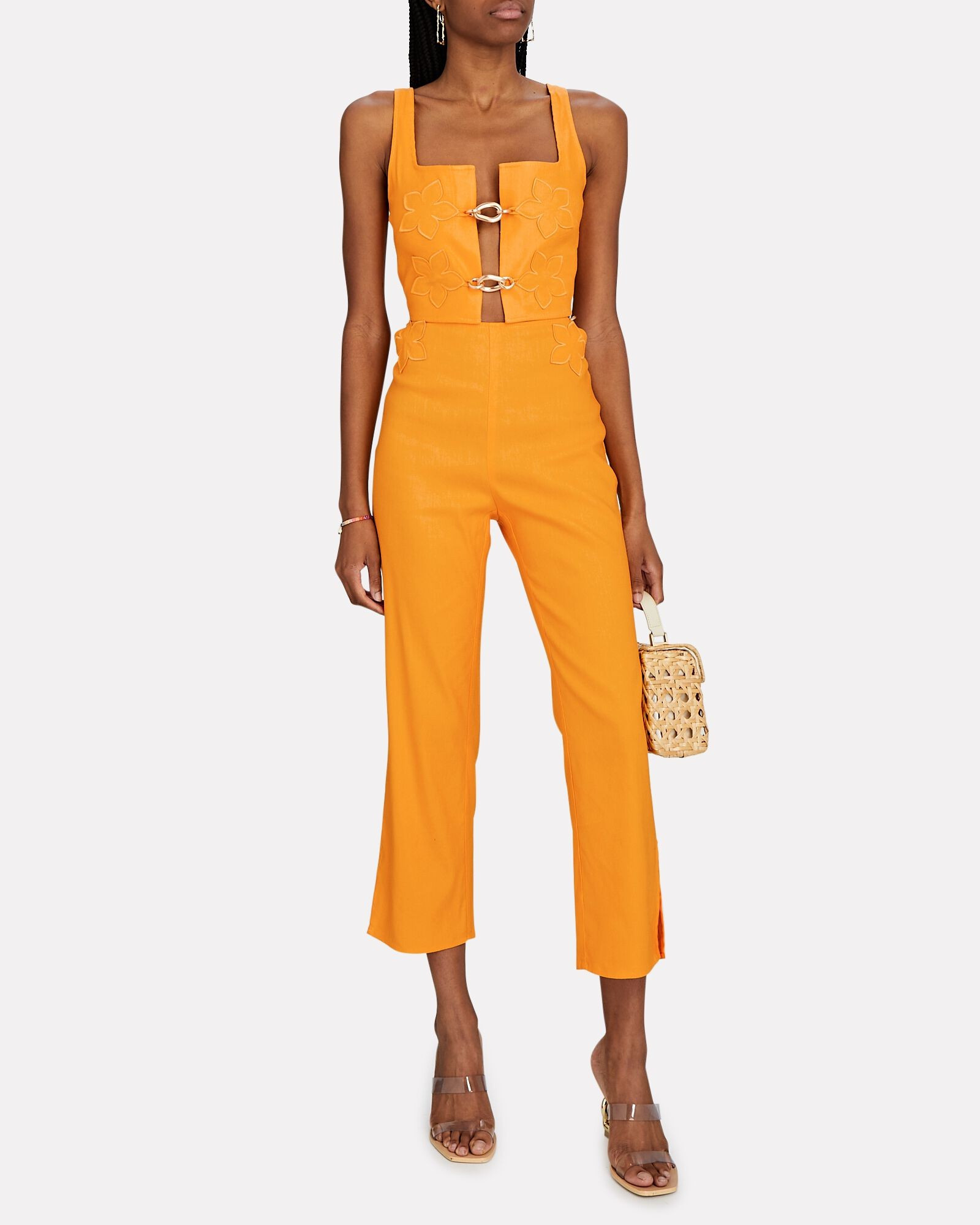 Annie Appliquéd Linen-Blend Crop Top | INTERMIX