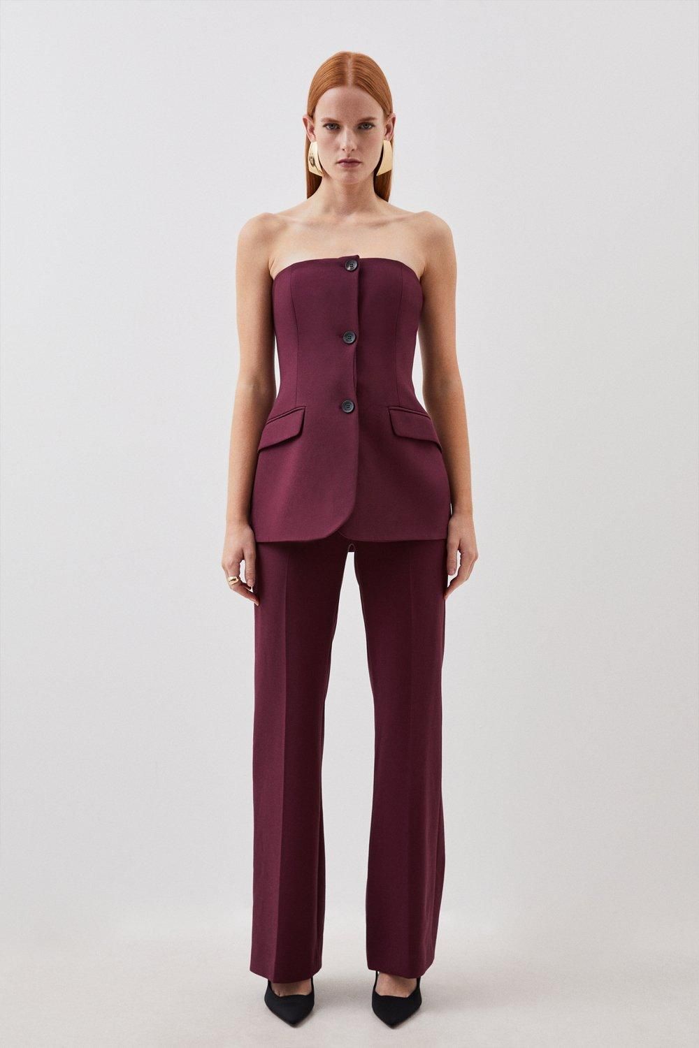 Compact Stretch Tailored Button Bodice Jumpsuit | Karen Millen US