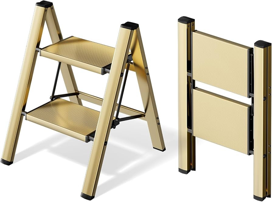 HillhutApex Aluminum Step Stool Foldable,2 Step Ladder (Gold) | Amazon (US)