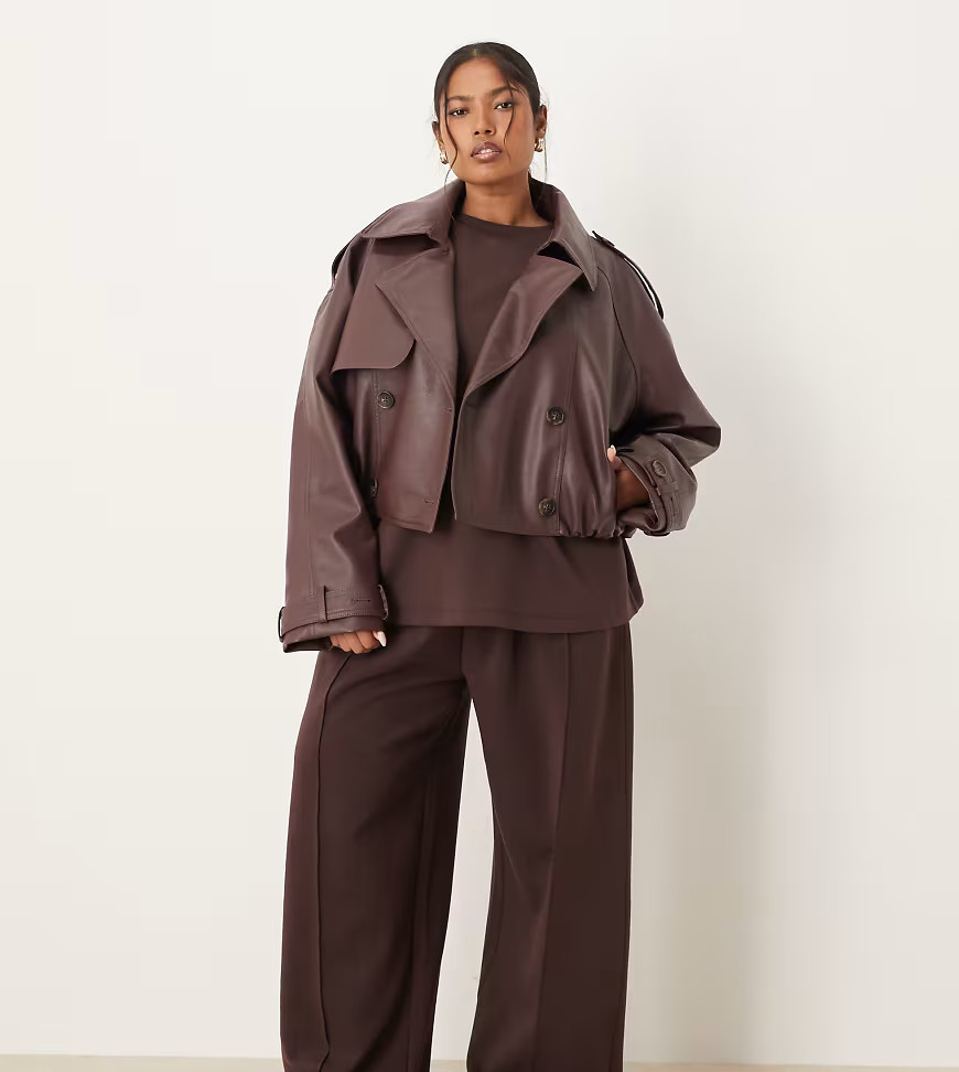 ASOS DESIGN Curve interlock wide leg trouser in chocolate-Brown | ASOS (Global)