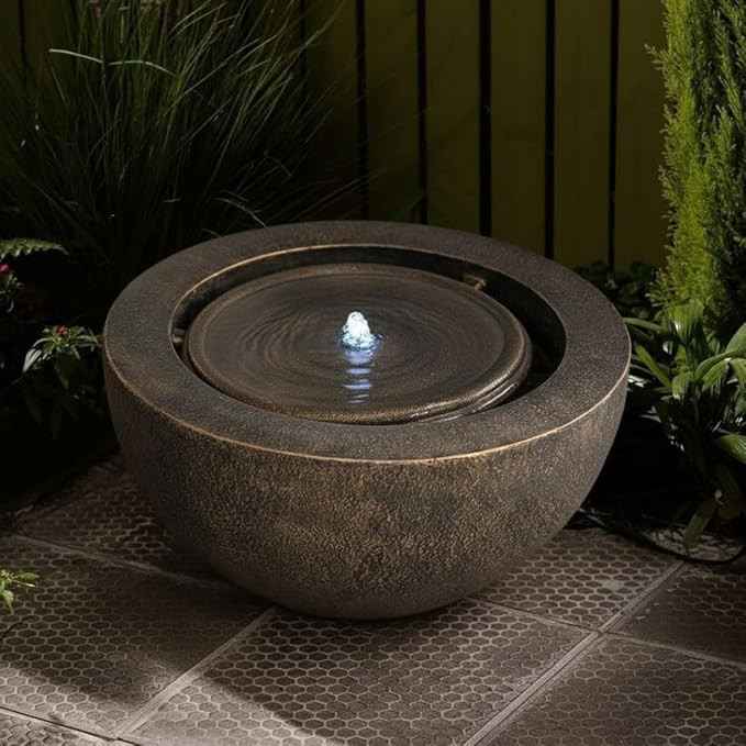 XBrand 19.8" W Round Sphere Water Fountain Indoor Outdoor with LED Light, Polyresin Bubbler Featu... | Amazon (US)