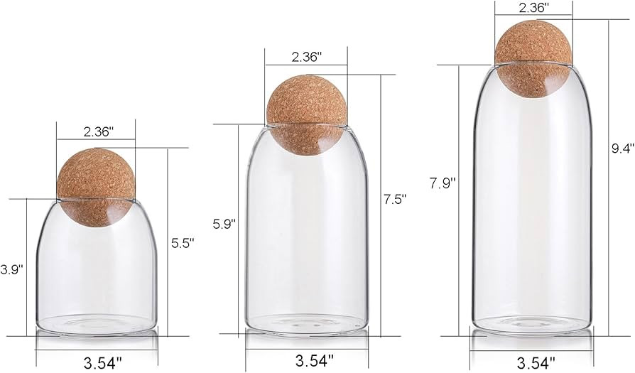 Suwimut 3 Pack Glass Storage Jar with Ball Cork Lid, Clear Glass Canisters with Cork Ball, Cute D... | Amazon (US)