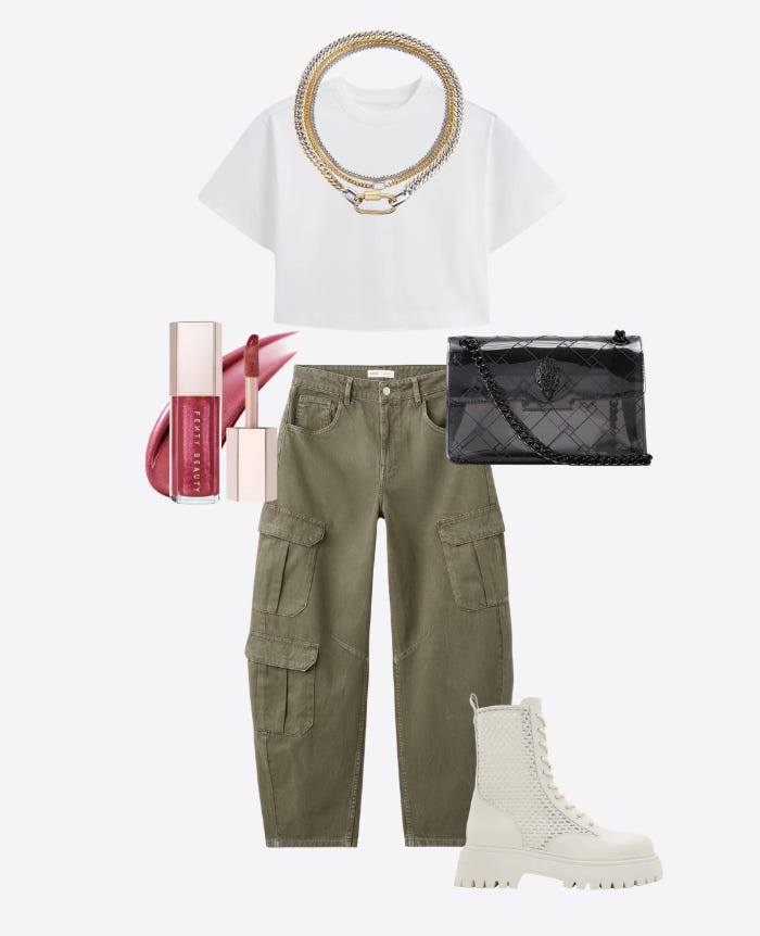 Don Toliver Concert Outfit | White Crop Top + Green Cargo Pants || summer outfits // summer outfit ideas // white crop top // green barrel cargo pants // casual classy outfits // summer style inspo // white combat boots // translucent stadium bag

#LTKFestival #LTKootd