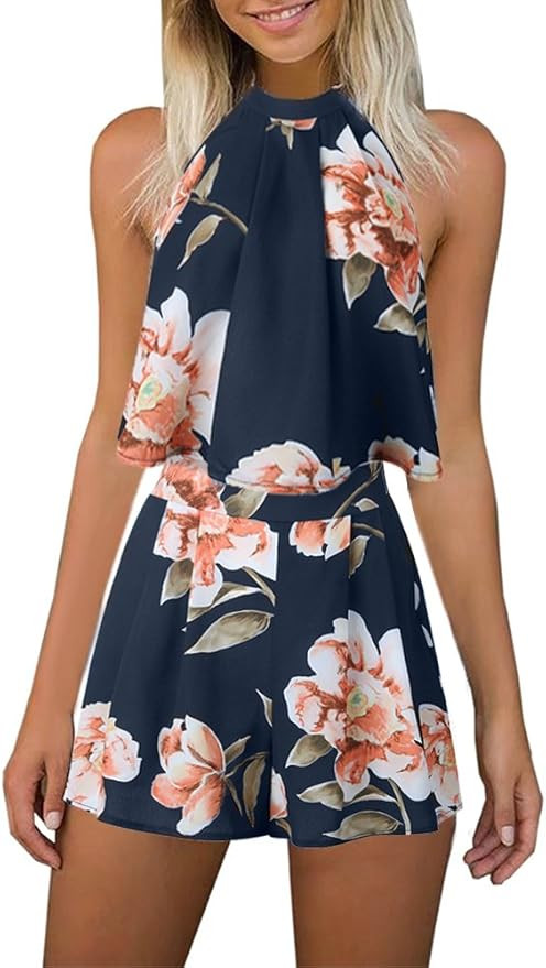 Women's Floral Printed Summer Dress Romper Boho Playsuit Jumpsuits Beach 2 Piece Outfits Top with... | Amazon (US)