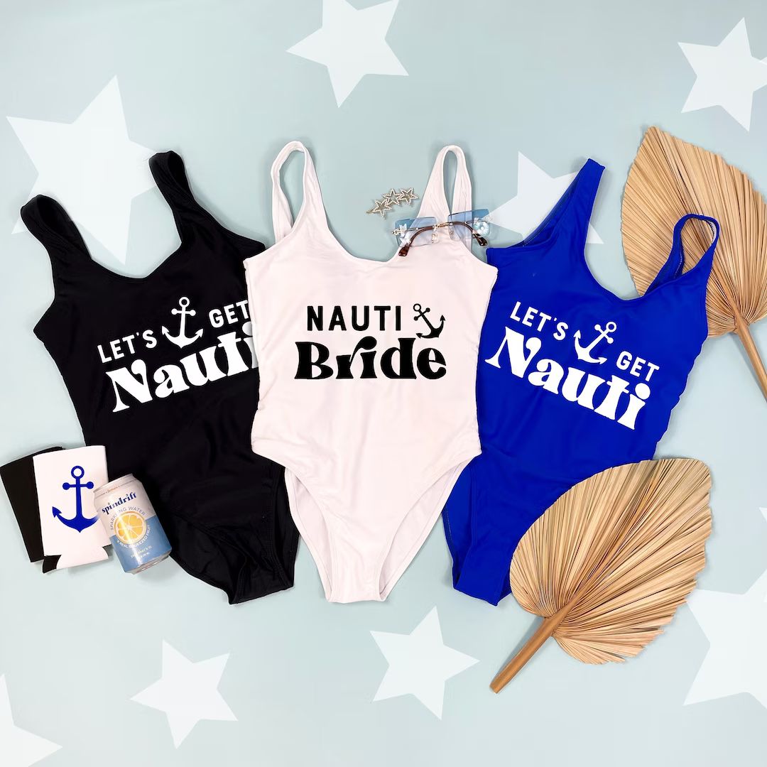 Bride Swimsuit, Let's Get Nauti, Nauti Bride, Nautical Themed Bachelorette, Bachelorette Swimsuit... | Etsy (US)