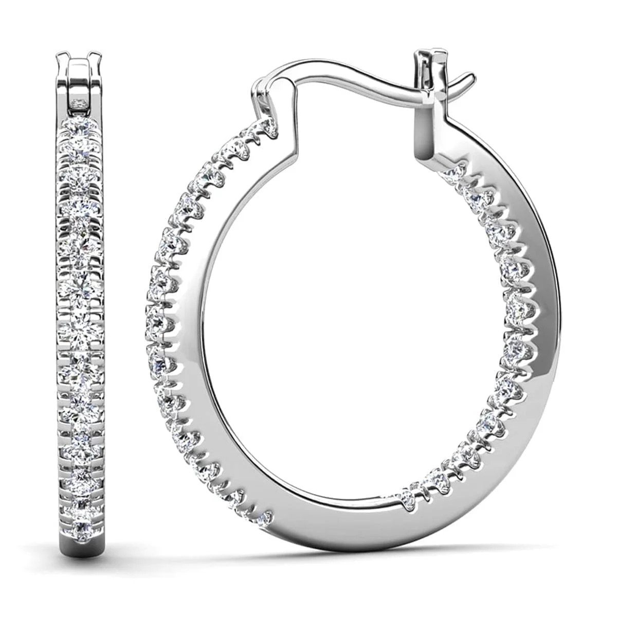 Cate & Chloe Margot 18k White Gold Plated 24mm Hoop Earrings with Simulated Diamonds Gift for Wom... | Walmart (US)