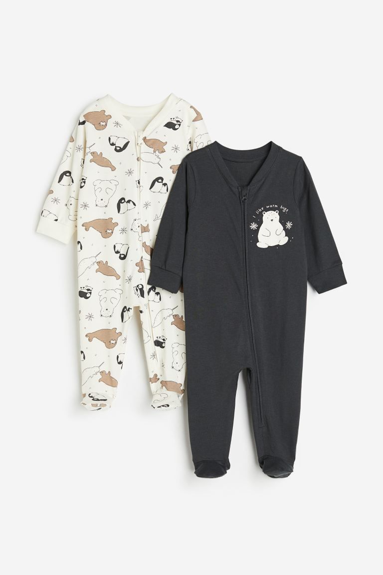 2-pack Zip-up Pajama Jumpsuits - Dark gray/animals - Kids | H&M US | H&M (US + CA)