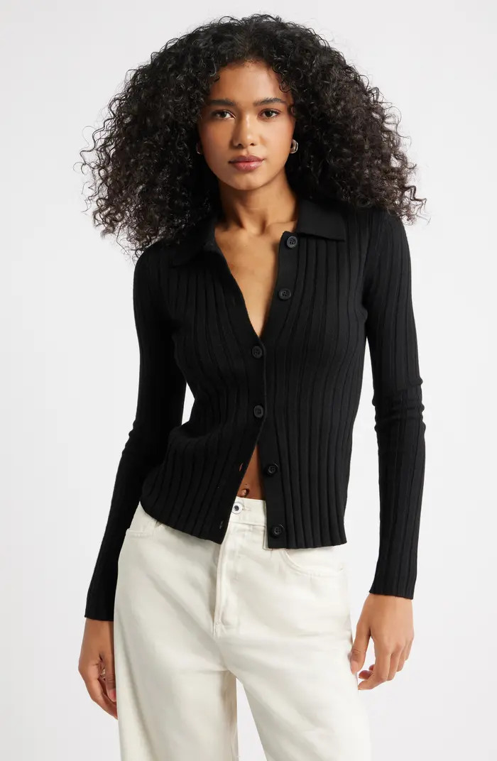 Open Edit Collared Rib Cardigan | Nordstrom | Nordstrom