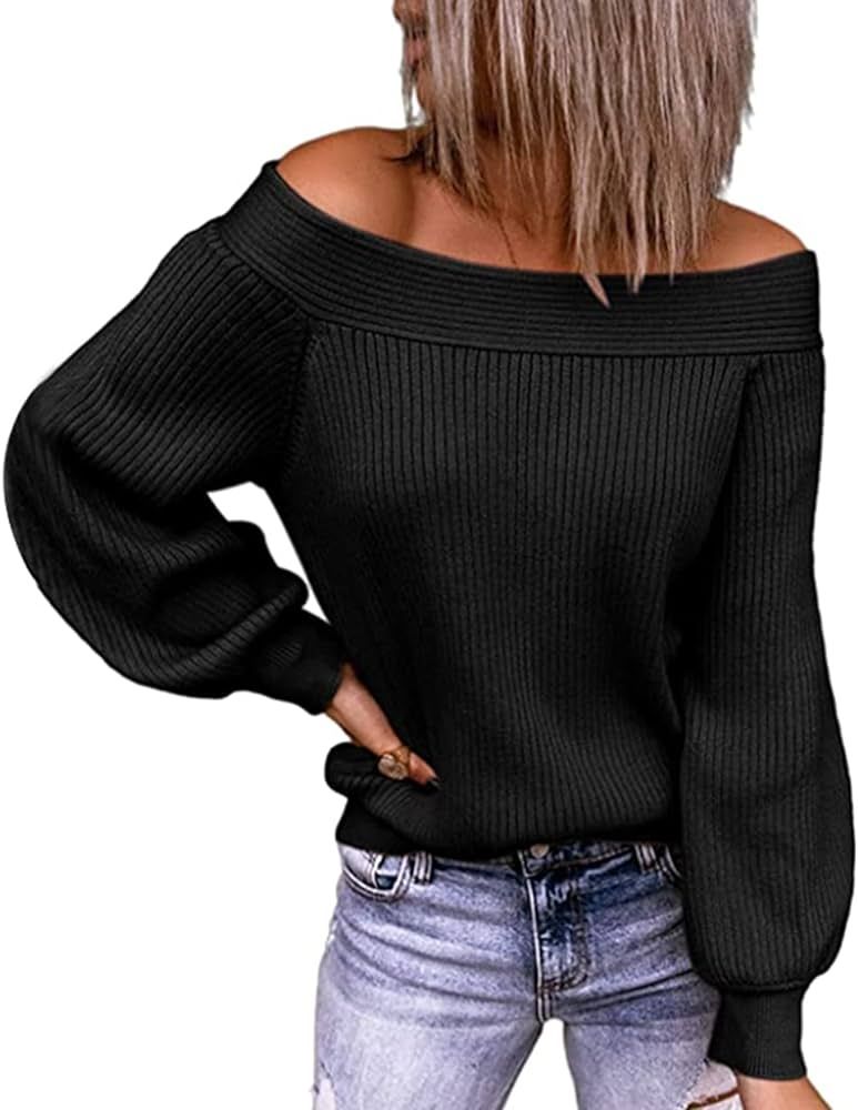 KIRUNDO 2022 Fall Winter Women's Off Shoulder Sweater Long Sleeve Cold Shoulder Ribbed Knit Sweat... | Amazon (US)